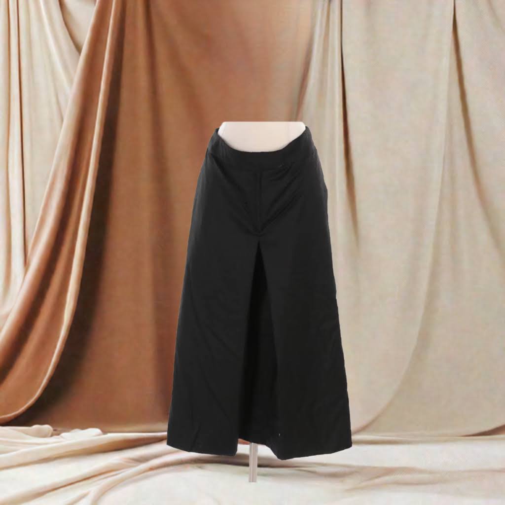 Vintage Stella McCartney Cropped Pleated Extra Wide-Leg Trousers in Shiny Black Wool