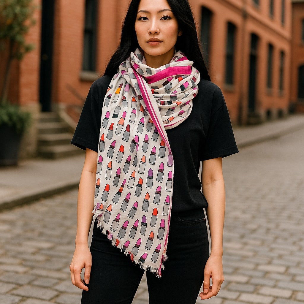 Kate Spade "Las Vegas" and "Embellished Lipstick" Fringe Scarves