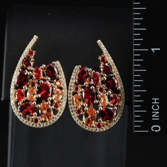 Ruby Red Sparkling - Sterling CZ Earrings - 23601