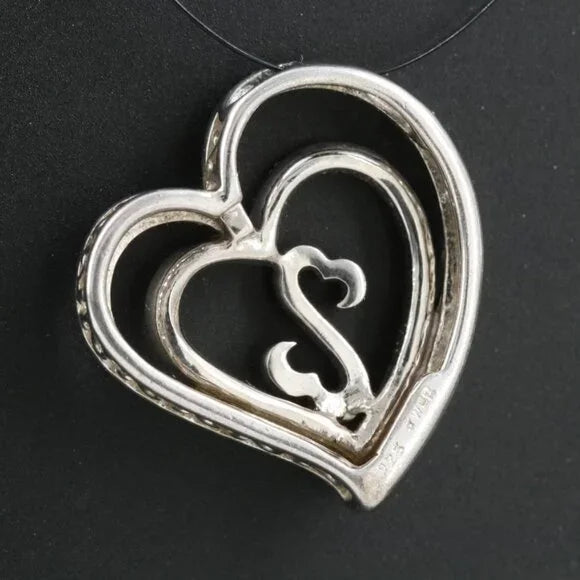 Sterling Diamond Heart Pendant with (Origin Undetermined) Fancy Blue