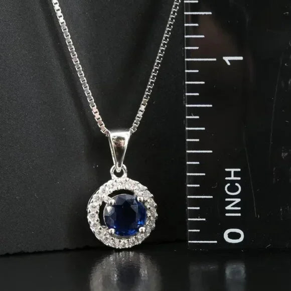 Sterling Blue Glass and CZ Pendant Necklace