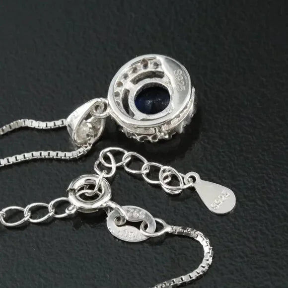 Sterling Blue Glass and CZ Pendant Necklace