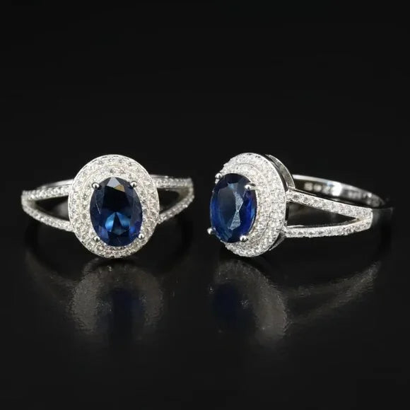 Sterling Blue Glass /CZ Rings - Sold Sep.74587