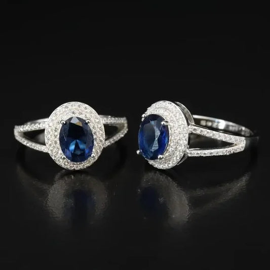 Sterling Blue Glass /CZ Rings - Sold Sep.74587