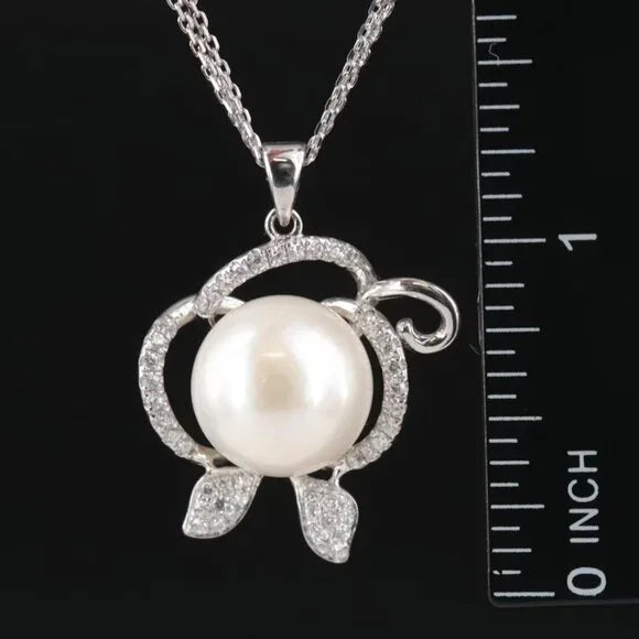 Vintage Beautiful - Sterling Pearl and CZ Pendant Necklace