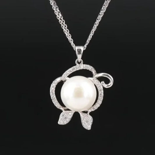 Vintage Beautiful - Sterling Pearl and CZ Pendant Necklace