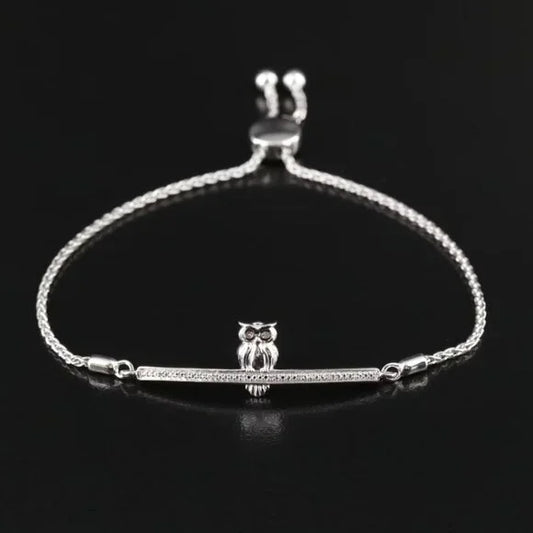 Beautiful Sterling Diamond Owl Bolo Bracelet