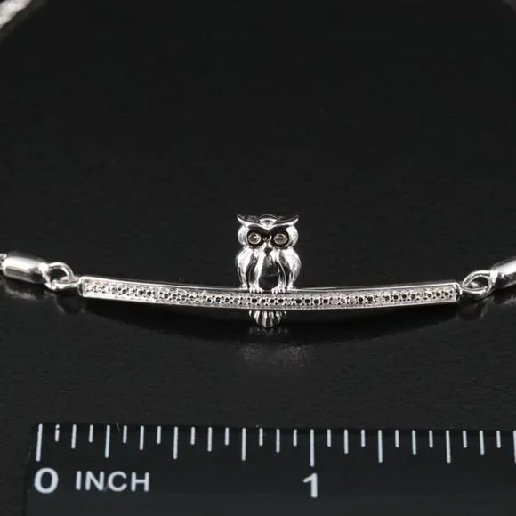 Beautiful Sterling Diamond Owl Bolo Bracelet