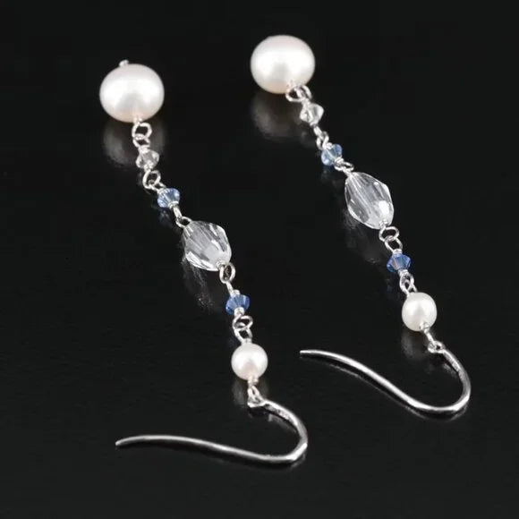 Beautiful - Sterling Pearl and Glass Dangle Earrings