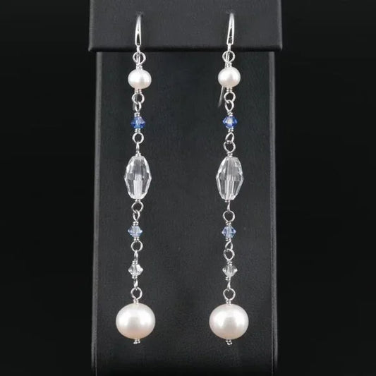 Beautiful - Sterling Pearl and Glass Dangle Earrings