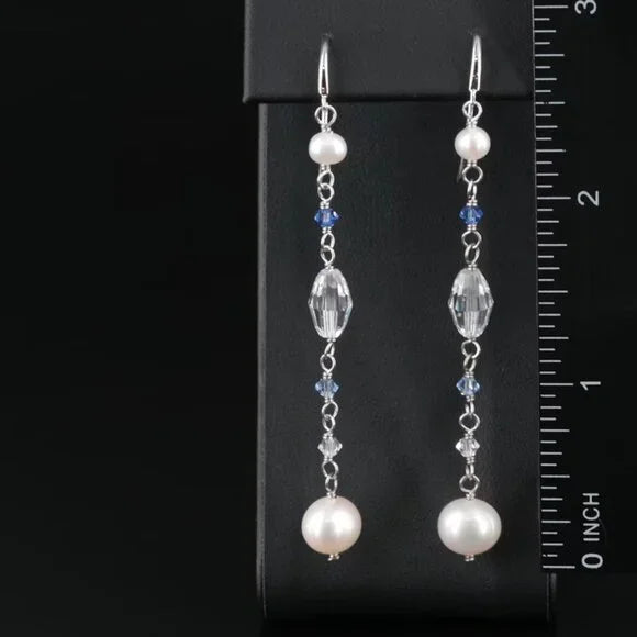 Beautiful - Sterling Pearl and Glass Dangle Earrings