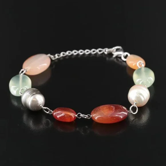 Beautiful - Sterling Pearl, Agate, and Chalcedony Bracelet