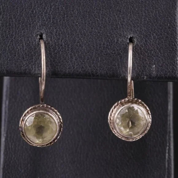 Beautiful Vintage - Sterling Citrine Drop Earrings - 93842