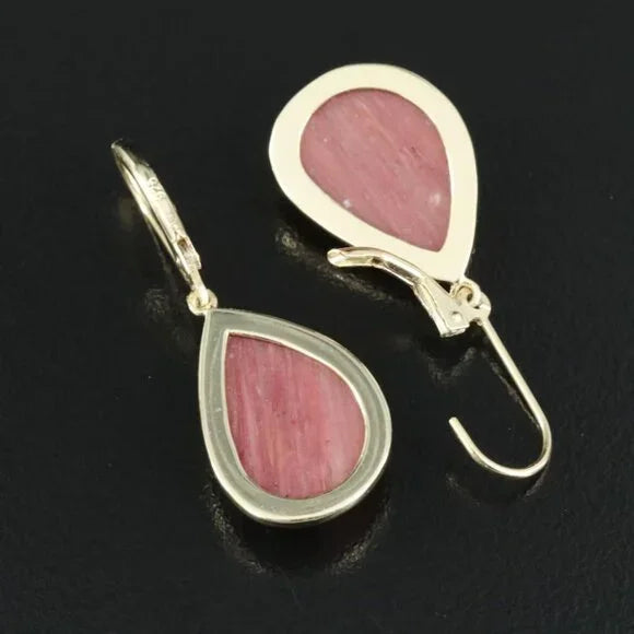 Beautiful Vintage Sterling Rhodonite Drop Earrings - 74714