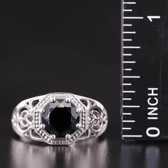 Vintage Sterling Cubic Zirconia Lattice and Scrollwork Ring