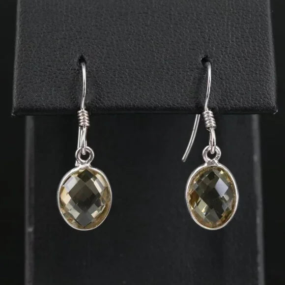 Vintage Sterling Green Citrine Drop Earrings - 58164