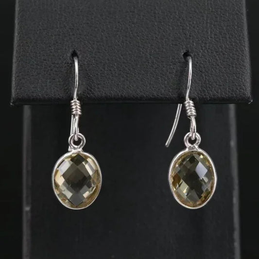 Vintage Sterling Green Citrine Drop Earrings - 58164