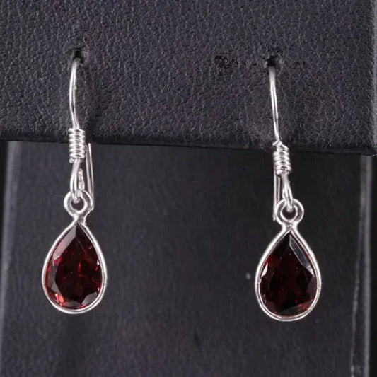 Sterling Garnet Teardrop Dangle Earrings-87192,87755