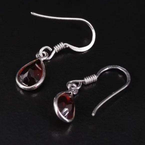 Sterling Garnet Teardrop Dangle Earrings-87192,87755