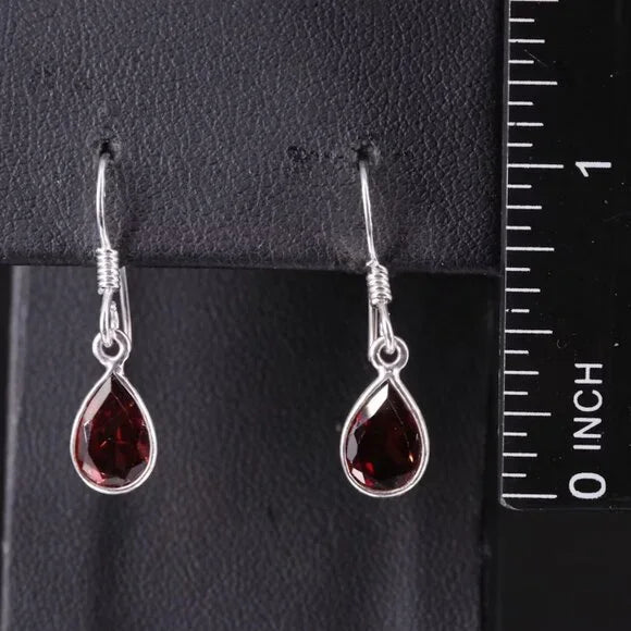 Sterling Garnet Teardrop Dangle Earrings-87192,87755