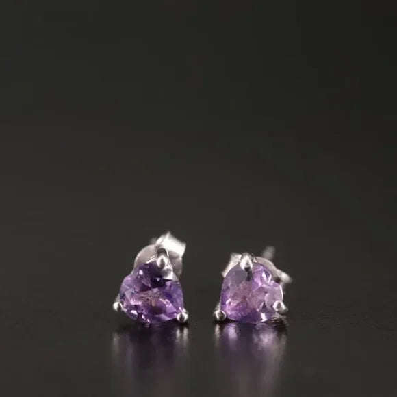 Sterling Purple CZ Solitaire Stud Earrings- 87317