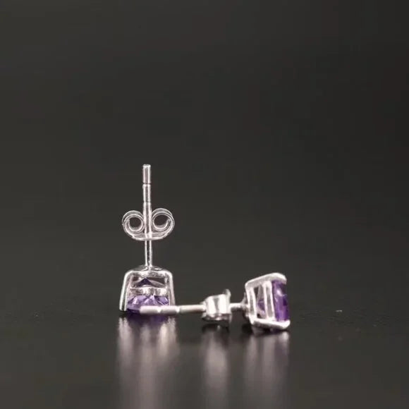 Sterling Purple CZ Solitaire Stud Earrings- 87317