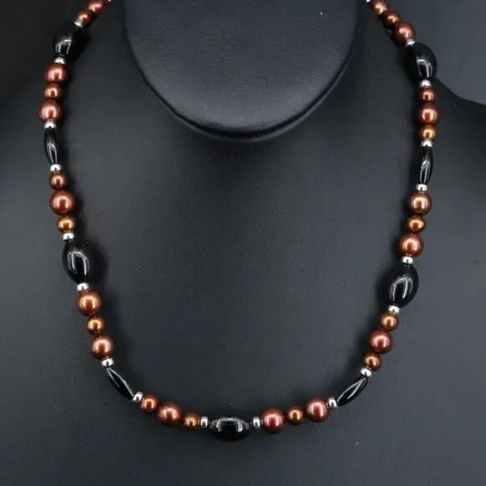 Vintage Sterling Black Onyx and Pearl Necklace