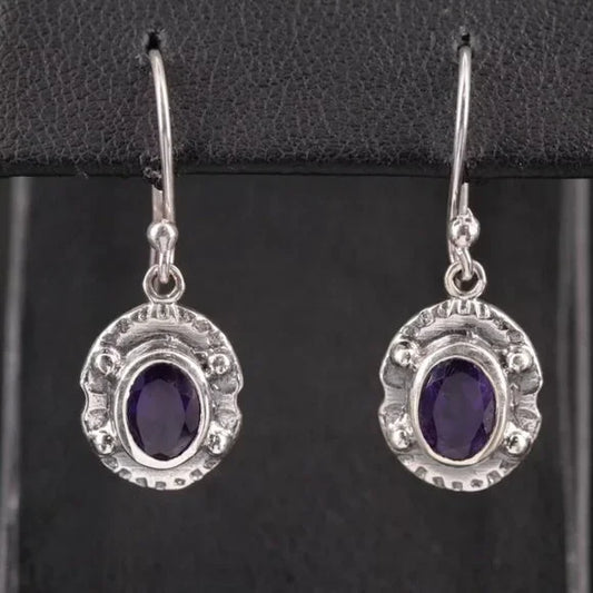 Beautiful Vintage Sterling Amethyst Drop Earrings- 57578