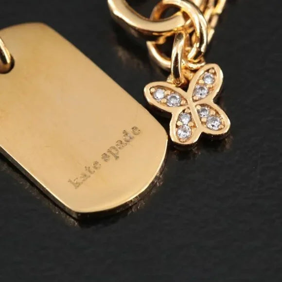 Kate Spade Peace Dog Tag Necklace w/ Cubic Zirconia-