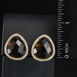 Beautiful Vintage - Sterling Smoky Quartz and CZ Earrings - 75185