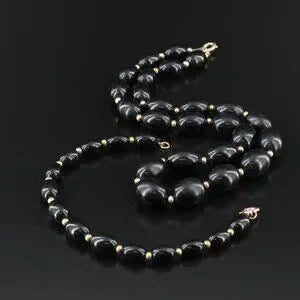 Vintage - Resin Black Beaded Necklace and Bracelet with Gold-Filled Clasps