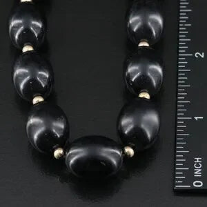 Vintage - Resin Black Beaded Necklace and Bracelet with Gold-Filled Clasps