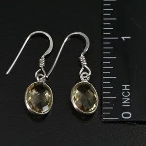 Vintage Sterling Green Citrine Drop Earrings - 58164