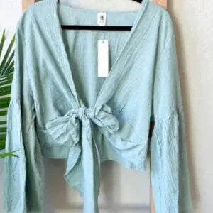 Vici Soft Mint “Cool Tones Cotton Tie Top” Bell Sleeve Crop Top Blouse/Skirt -NWT