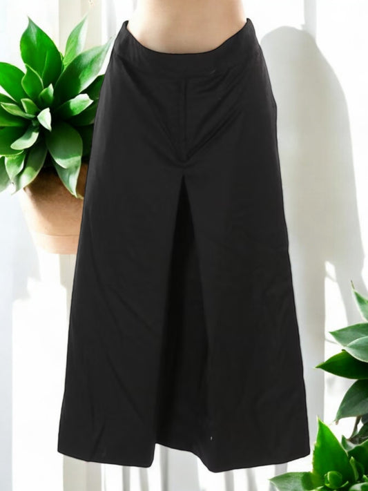 Vintage Stella McCartney Cropped Pleated Extra Wide-Leg Trousers in Shiny Black Wool